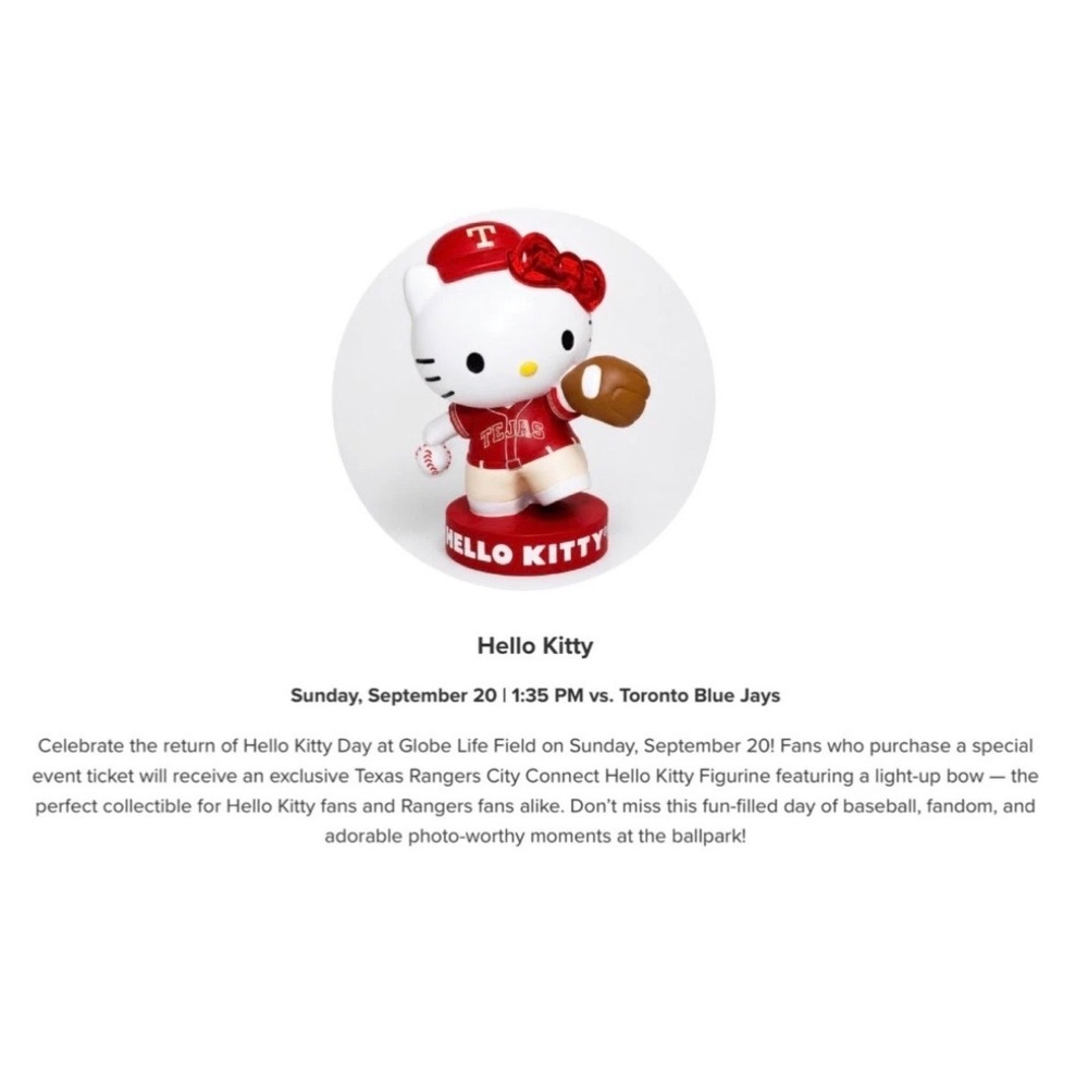 Sanrio Figurine Unisex OS Red Texas Rangers City Connect Hello Kitty LightUp Bow